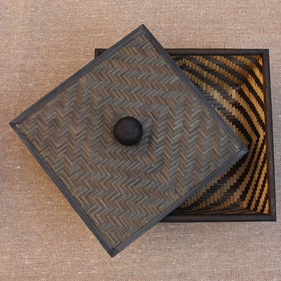 brown - Kadam Haat Handmade Bamboo Fruit Basket with Lid (Black)