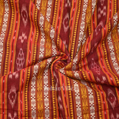 Maroon Dobby Pasapali Sambalpuri Ikat Cotton Fabric