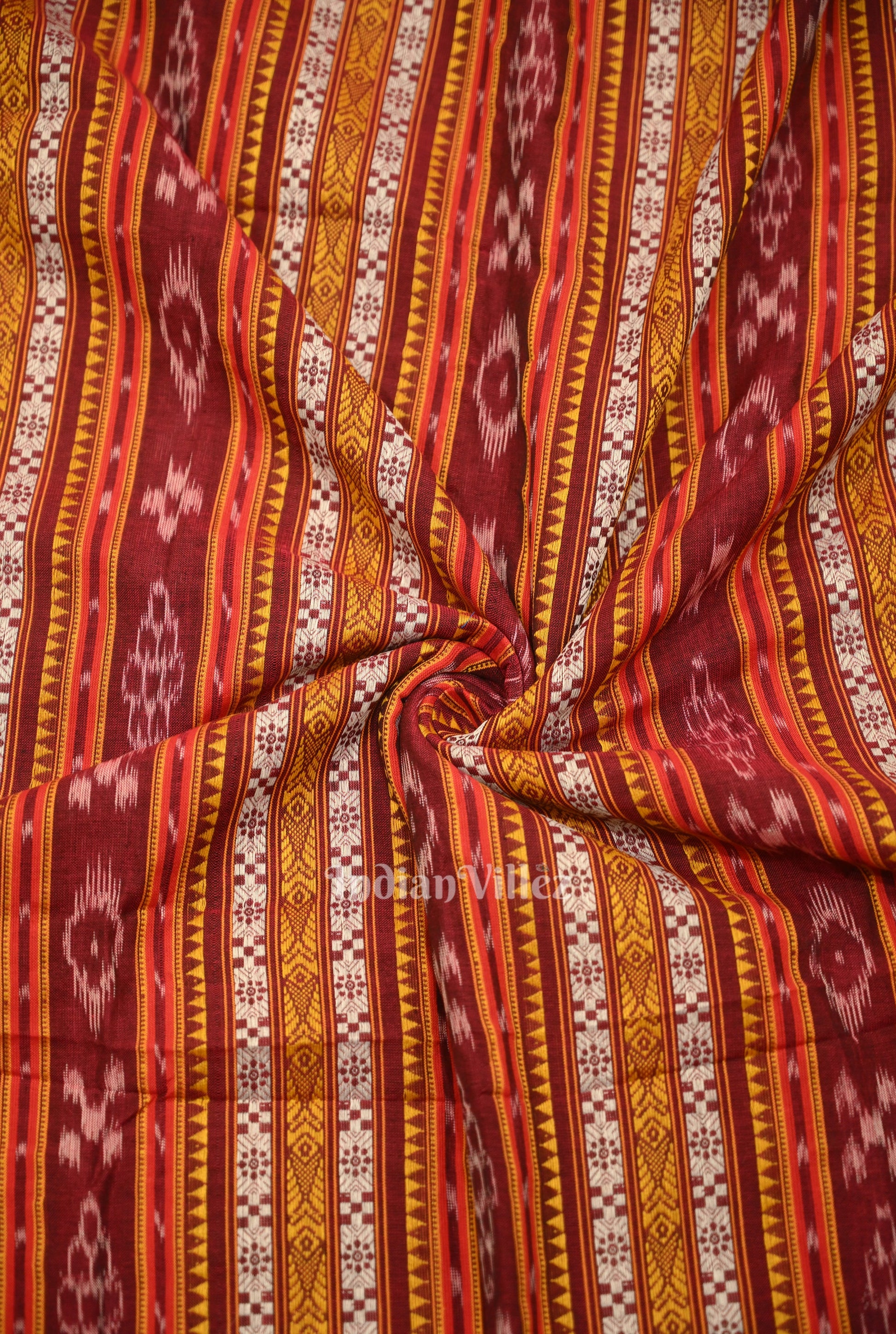 Maroon Dobby Pasapali Sambalpuri Ikat Cotton Fabric