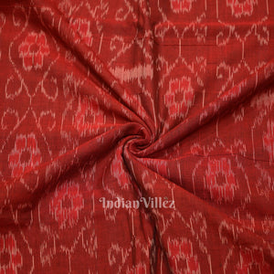 Deep Maroon Floral Theme Sambalpuri Ikat Cotton Fabric