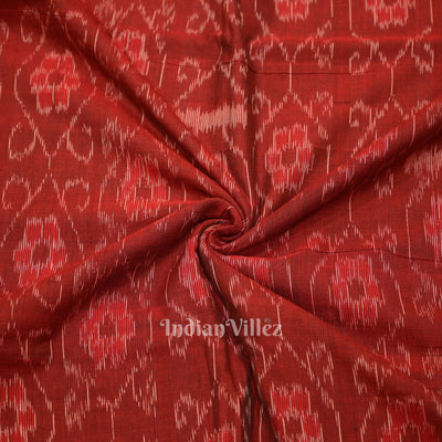 Deep Maroon Floral Theme Sambalpuri Ikat Cotton Fabric