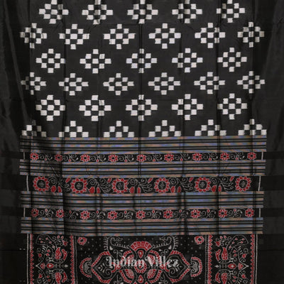 Black Grey Pasapali Sambalpuri Silk Saree