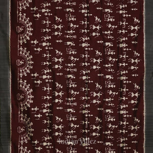 Coffee with Cement Gray Tribal Theme Ikat Contemporary Silk Saree