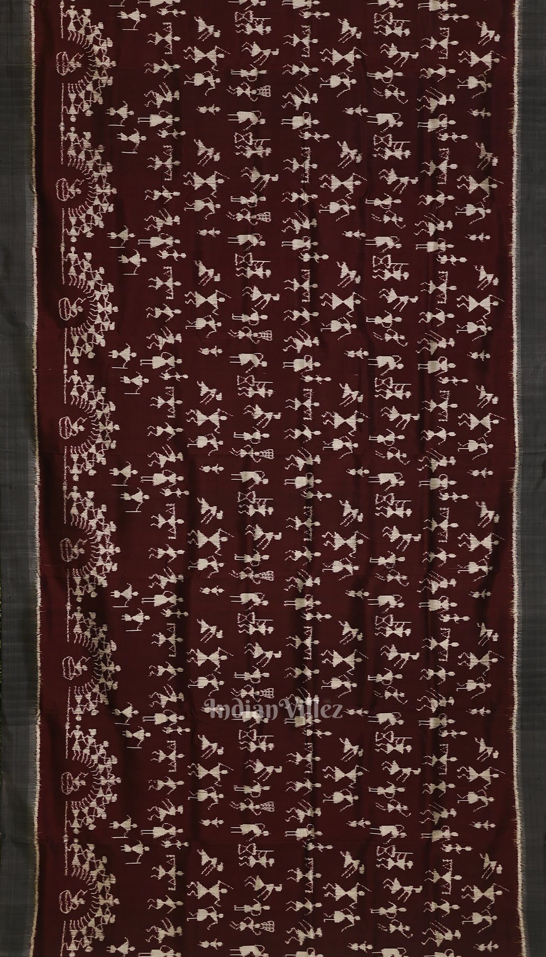 Coffee with Cement Gray Tribal Theme Ikat Contemporary Silk Saree