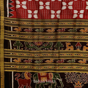 Red With Light Grey Odisha Ikat Khandua Silk Saree
