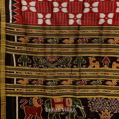 Red With Light Grey Odisha Ikat Khandua Silk Saree