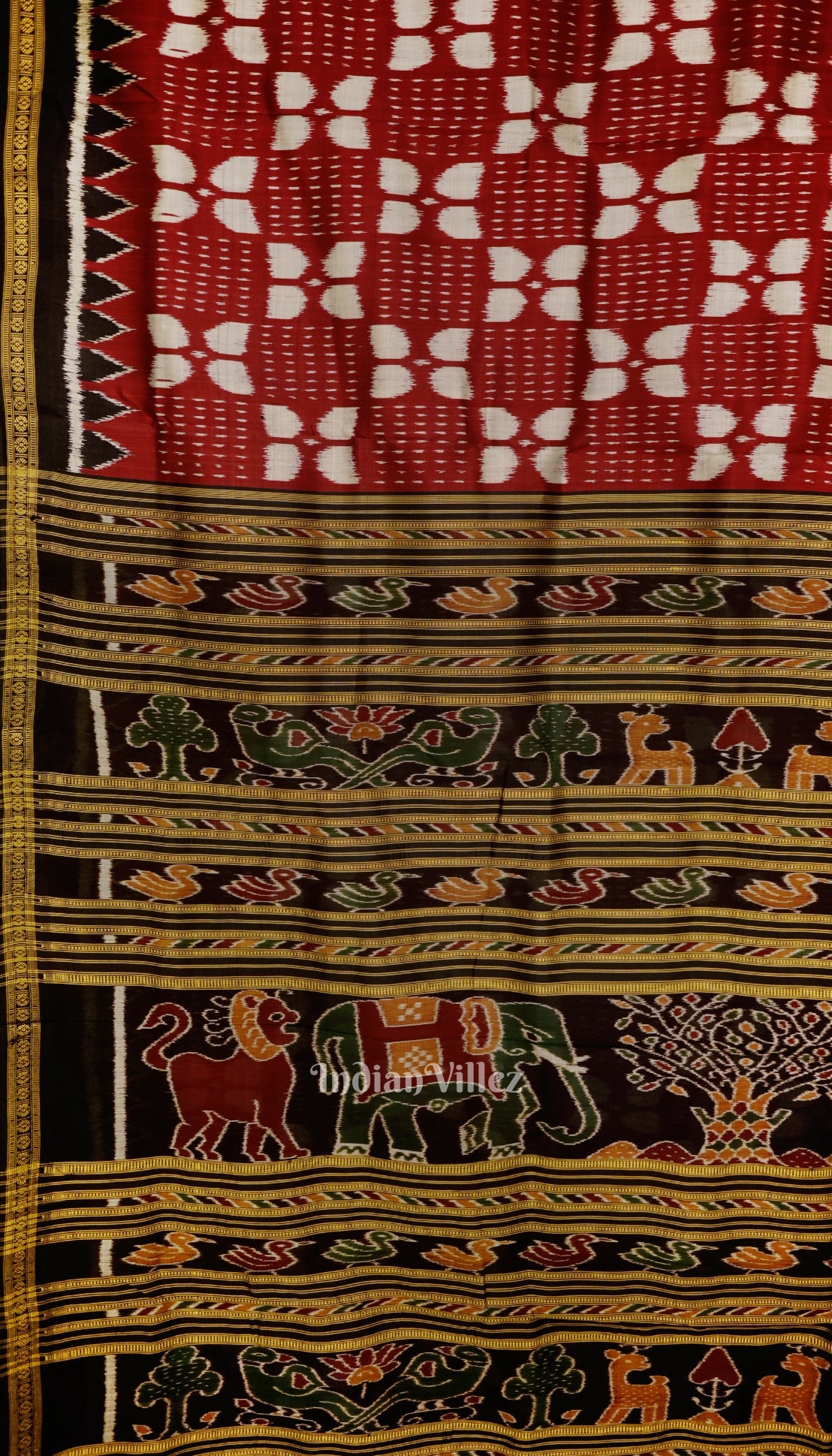 Red With Light Grey Odisha Ikat Khandua Silk Saree