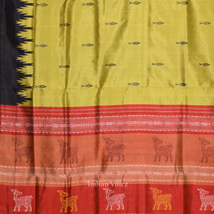 Mehendi Green with Fish Motif Double Pallu Berhampuri Silk Saree