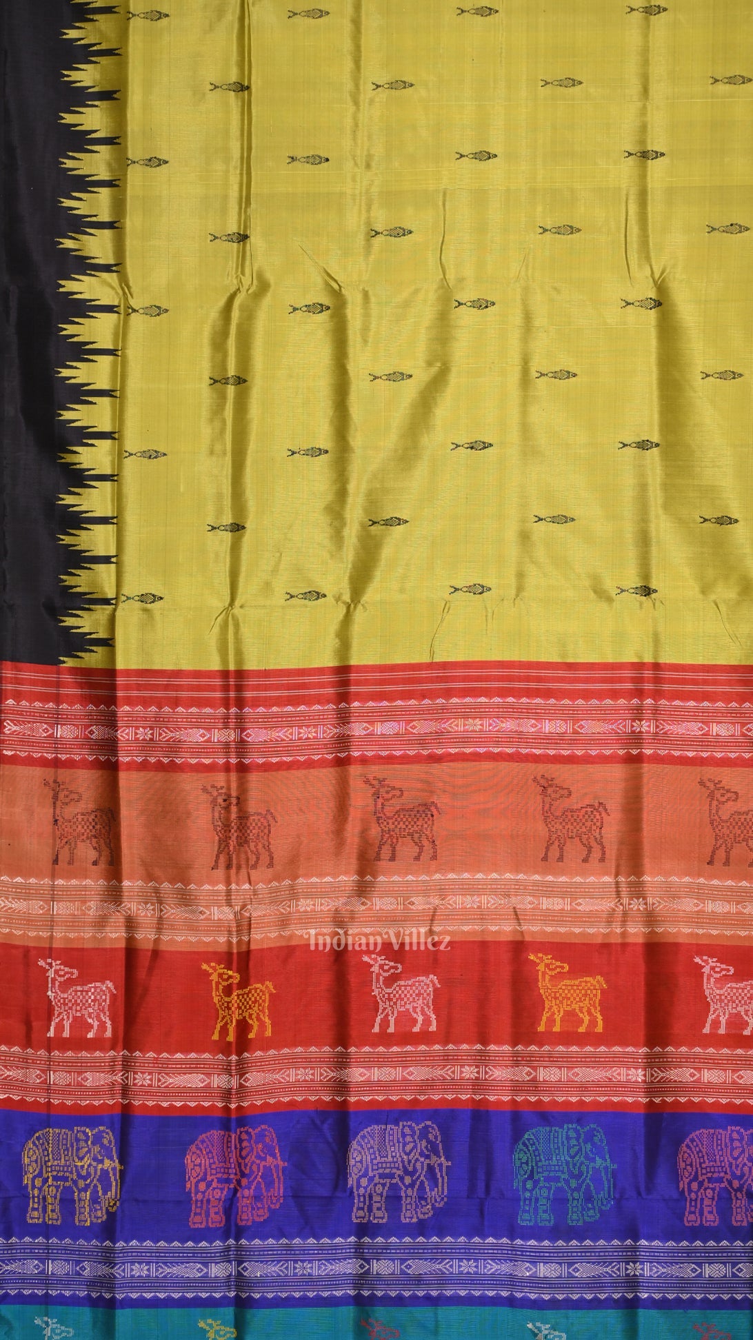 Mehendi Green with Fish Motif Double Pallu Berhampuri Silk Saree