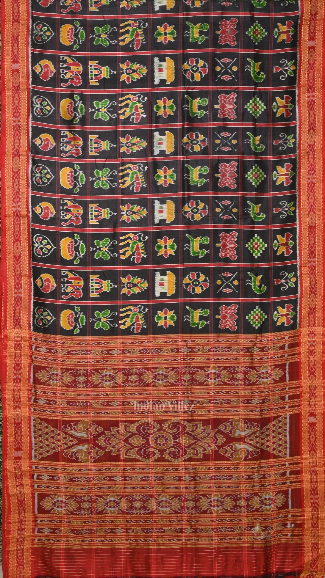 Black Red Nabakothi Odisha Ikat Khandua Silk Saree