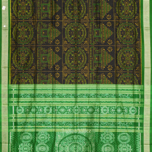 Black Green Konark Theme Sambalpuri Silk Saree