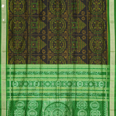 Black Green Konark Theme Sambalpuri Silk Saree