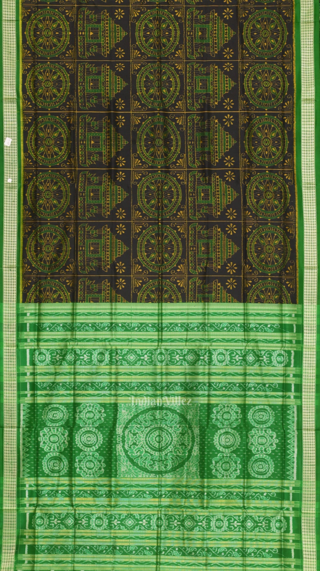 Black Green Konark Theme Sambalpuri Silk Saree