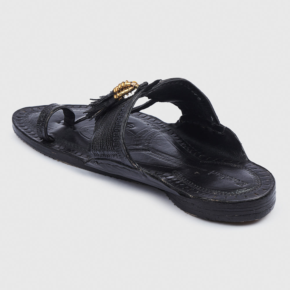 Black Handstitched Leather Kolhapuri Men Slipper