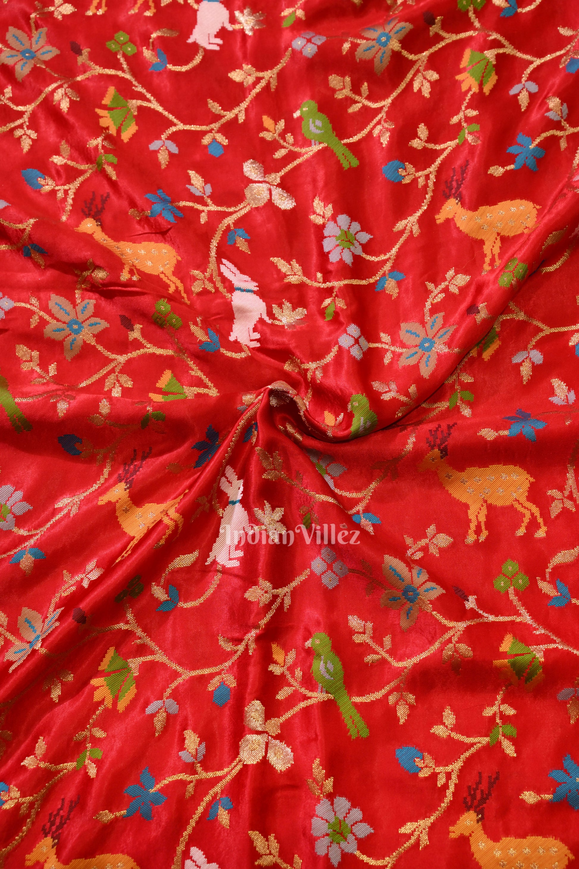 Pure Authentic Red Tussar Banarasi Silk Saree with thread embroidery