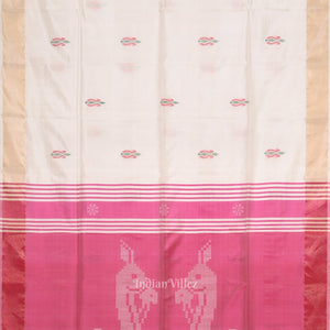 White Pink Pure Bishnupuri Silk Saree
