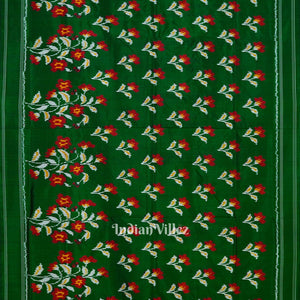 Green White Floral Design Pochampally Ikat Handloom Silk Saree