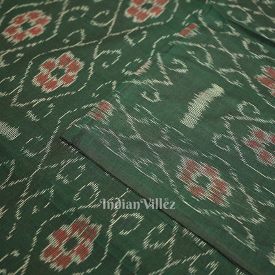 Bottle Green Flower Pasapali Design Sambalpuri Odisha Ikat Cotton Fabric