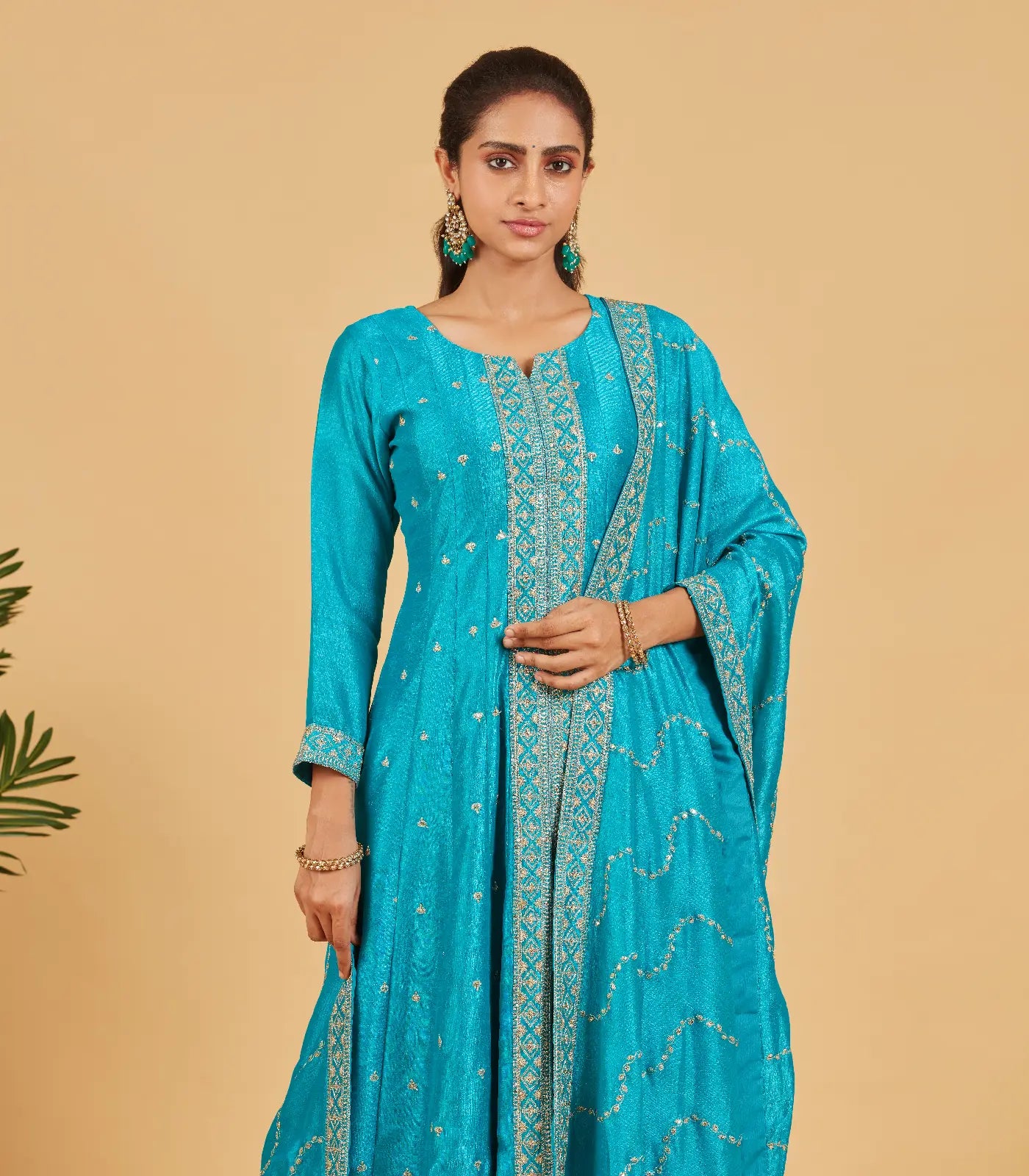 Turquoise Blue Anarkali Set With Matching Dupatta