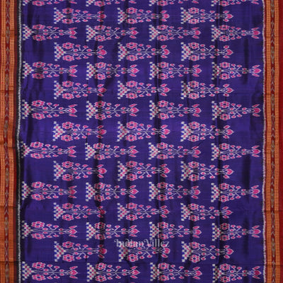 Blue Red Odisha Ikat Khandua Silk Saree