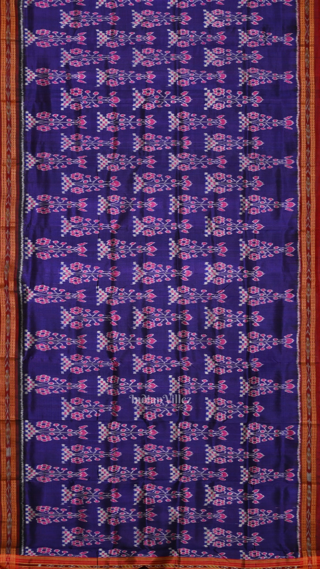 Blue Red Odisha Ikat Khandua Silk Saree
