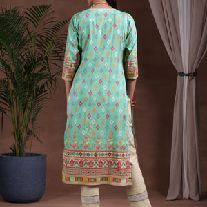 Green Printed Crepe Straight Kurta