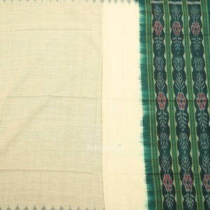 Green White  Pasapali Odisha Ikat Sambalpuri Dress Set & Dupatta