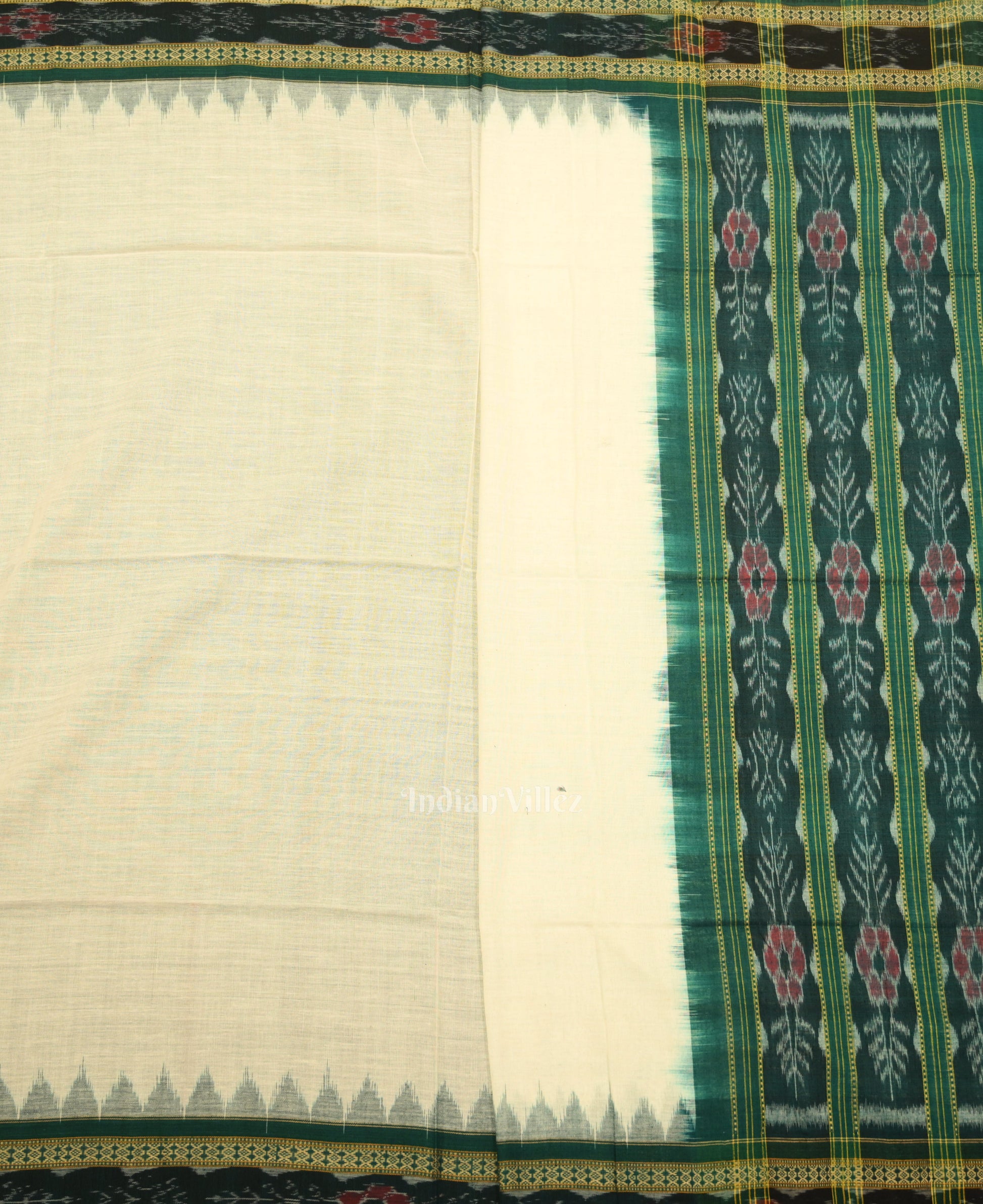 Green White  Pasapali Odisha Ikat Sambalpuri Dress Set & Dupatta