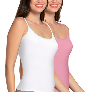 Shelf Support Straight Neck Sleeveless Camisole (Pack of 2) - White_Wildrose