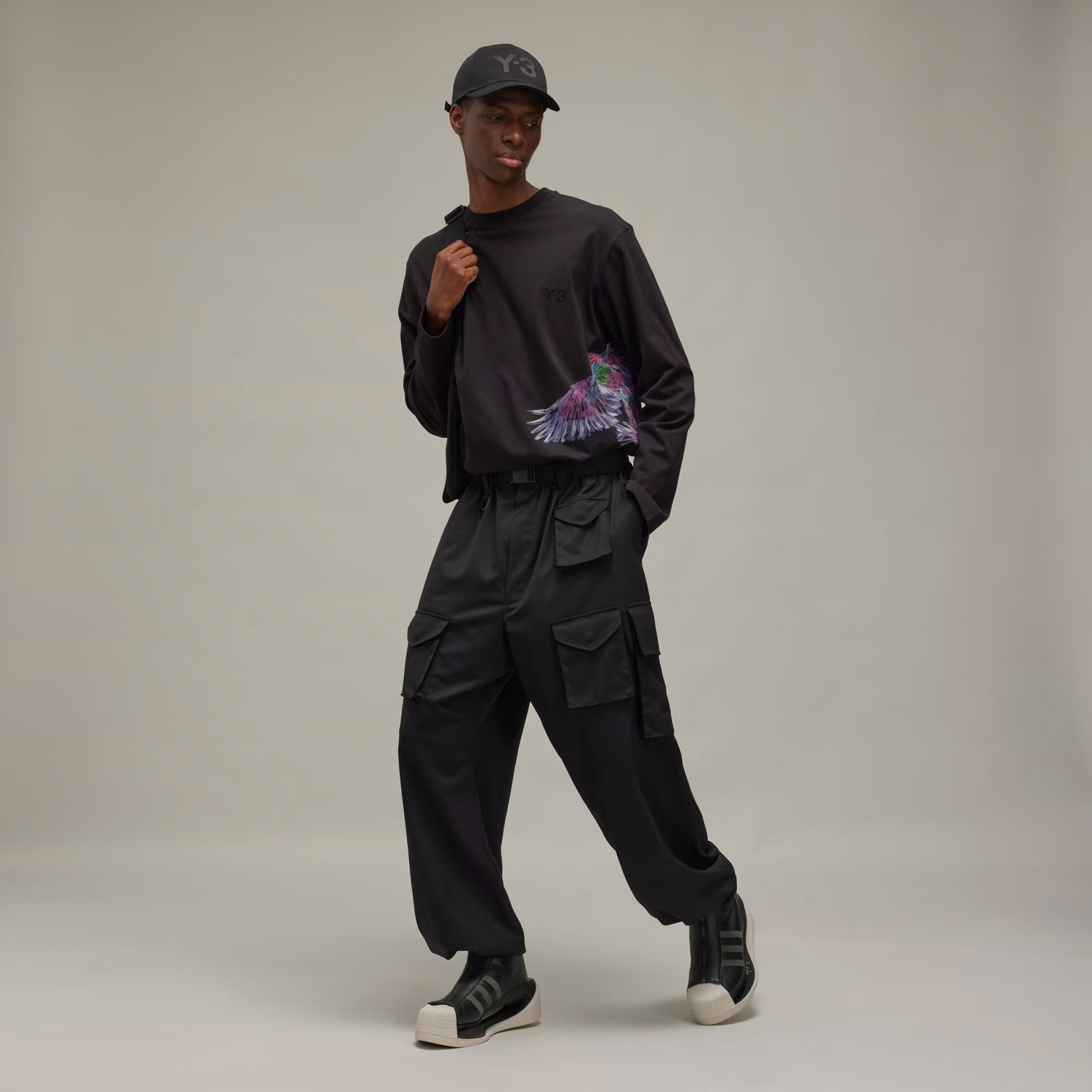 Y-3 | GRAPHIC LONG SLEEVE LONG-SLEEVE TOP { BLACK