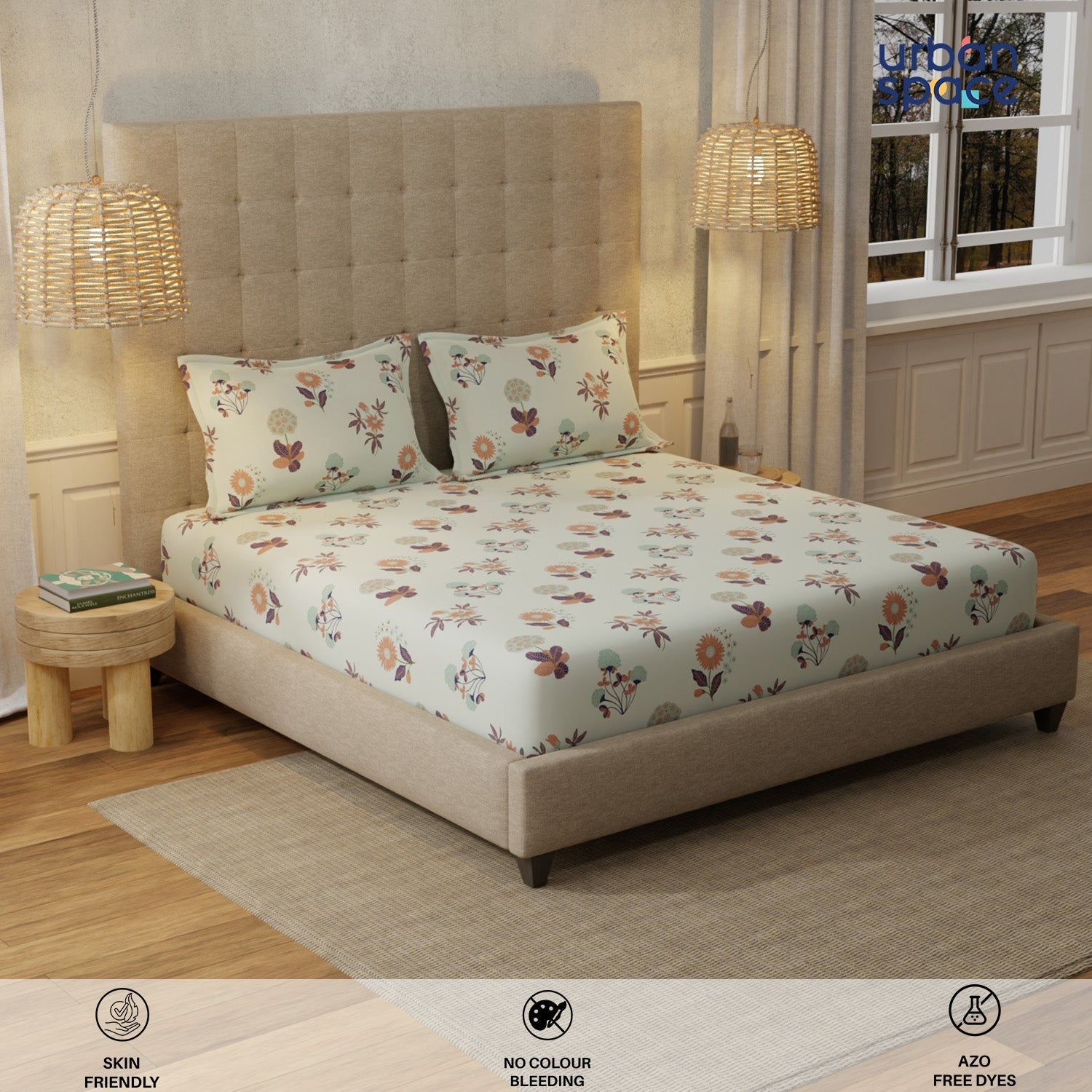 Serene 200 TC 100% Cotton Single Bedsheet with Pillow Covers - Radiance Grey