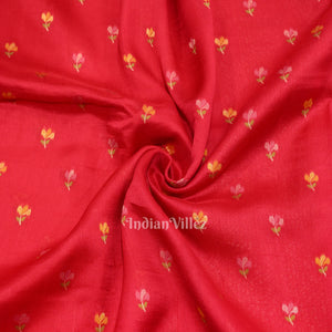 Red Tussar Banarasi Silk Saree with Tassels