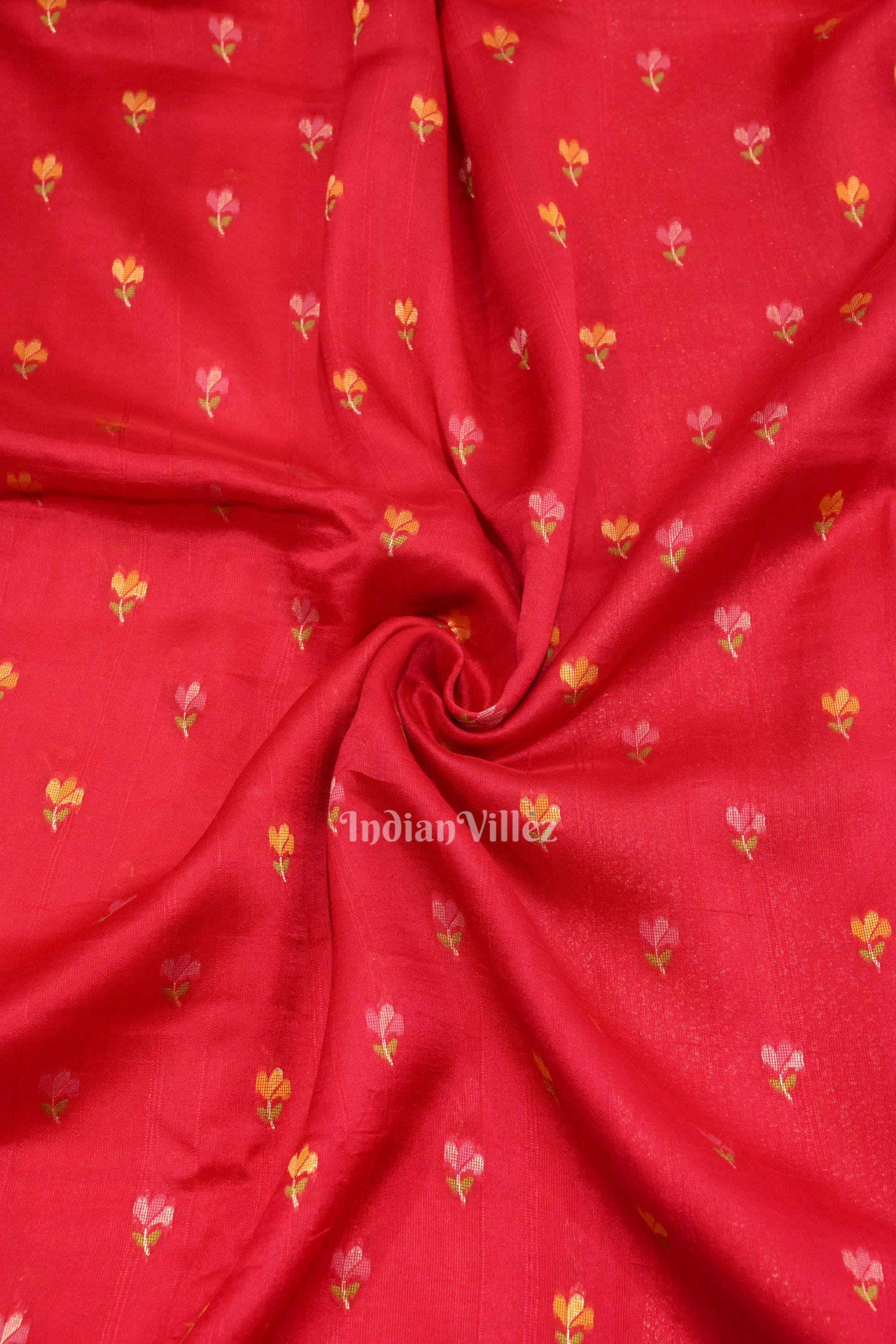 Red Tussar Banarasi Silk Saree with Tassels