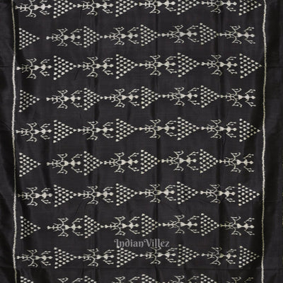 Black Tribal Jhoti Theme Contemporary Designer Silk Saree