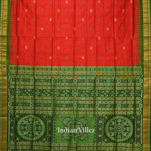 Red Green Bomkai With Tissue Border Odisha Ikat Silk Saree