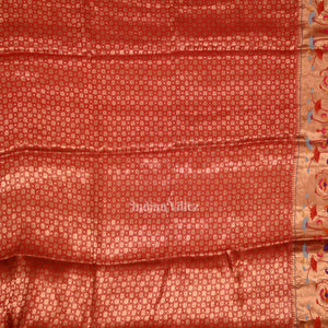 Yellow Red Bandhini  Banarasi  Kota Silk Saree with Paithani Border