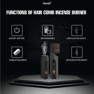 Upyoga 2 in 1 Hair Comb Incense Burner & Home Diffuser | 1 Year Warranty | Rechargeable | Bakhoor Included