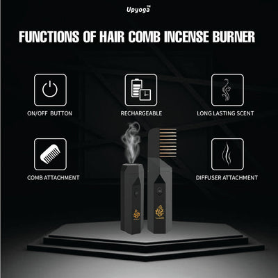 Upyoga 2 in 1 Hair Comb Incense Burner & Home Diffuser | 1 Year Warranty | Rechargeable | Bakhoor Included