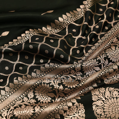 Dark Olive Green Rangkart Mashru Satin Silk Banarasi Saree