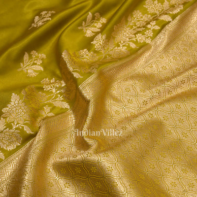 Mustard Yellow Banarasi Mashru Satin Silk Banarasi Saree