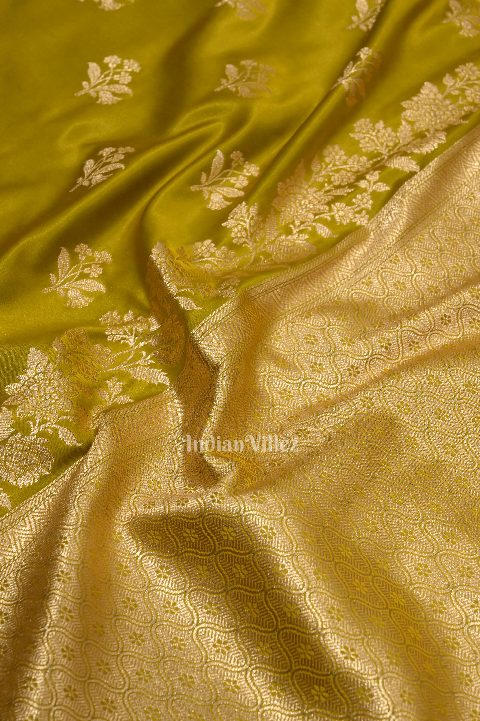 Mustard Yellow Banarasi Mashru Satin Silk Banarasi Saree