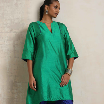 trueBrowns Bright Green Silk Kurta Co-ord Set