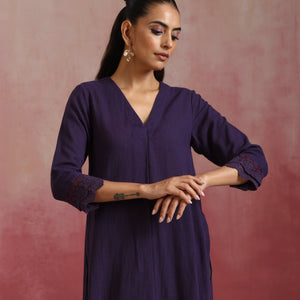 trueBrowns Purple Cotton Dobby Kurta Set