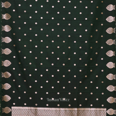 Bottle Green Floral Motif Mashru Satin Silk Banarasi Saree