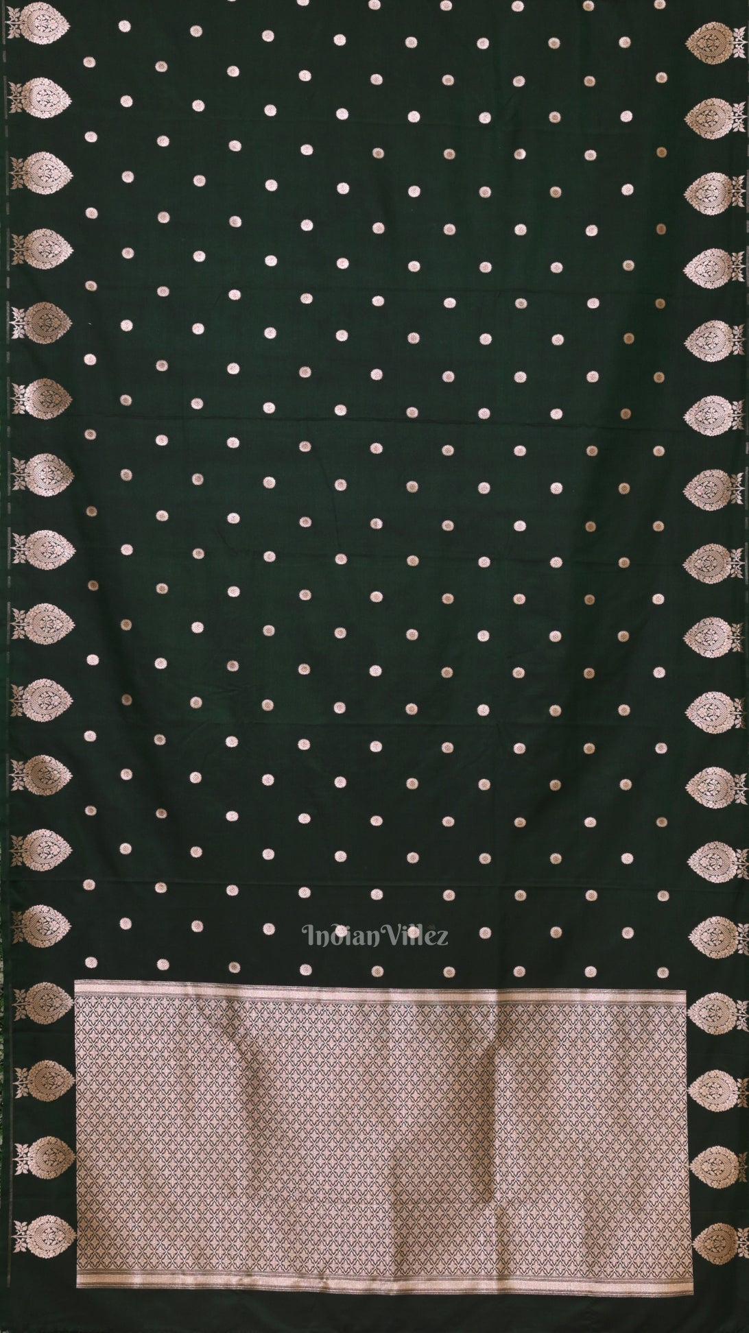 Bottle Green Floral Motif Mashru Satin Silk Banarasi Saree