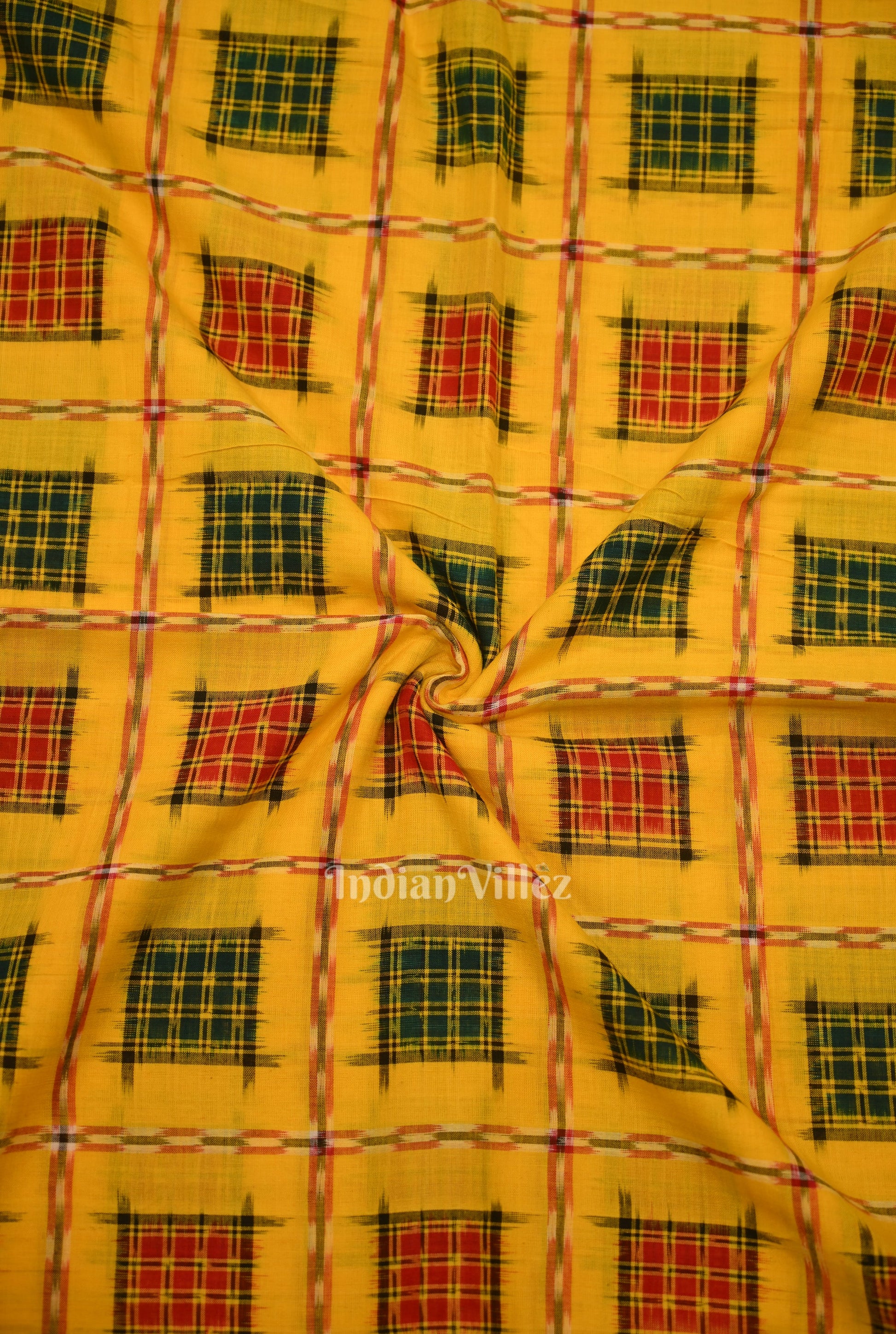 Yellow Ashwin Theme Sambalpuri Ikat Cotton Fabric