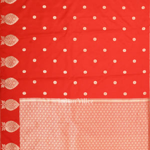 Deep Red Floral Motif Mashru Satin Silk Banarasi Saree