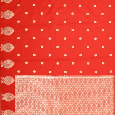 Deep Red Floral Motif Mashru Satin Silk Banarasi Saree