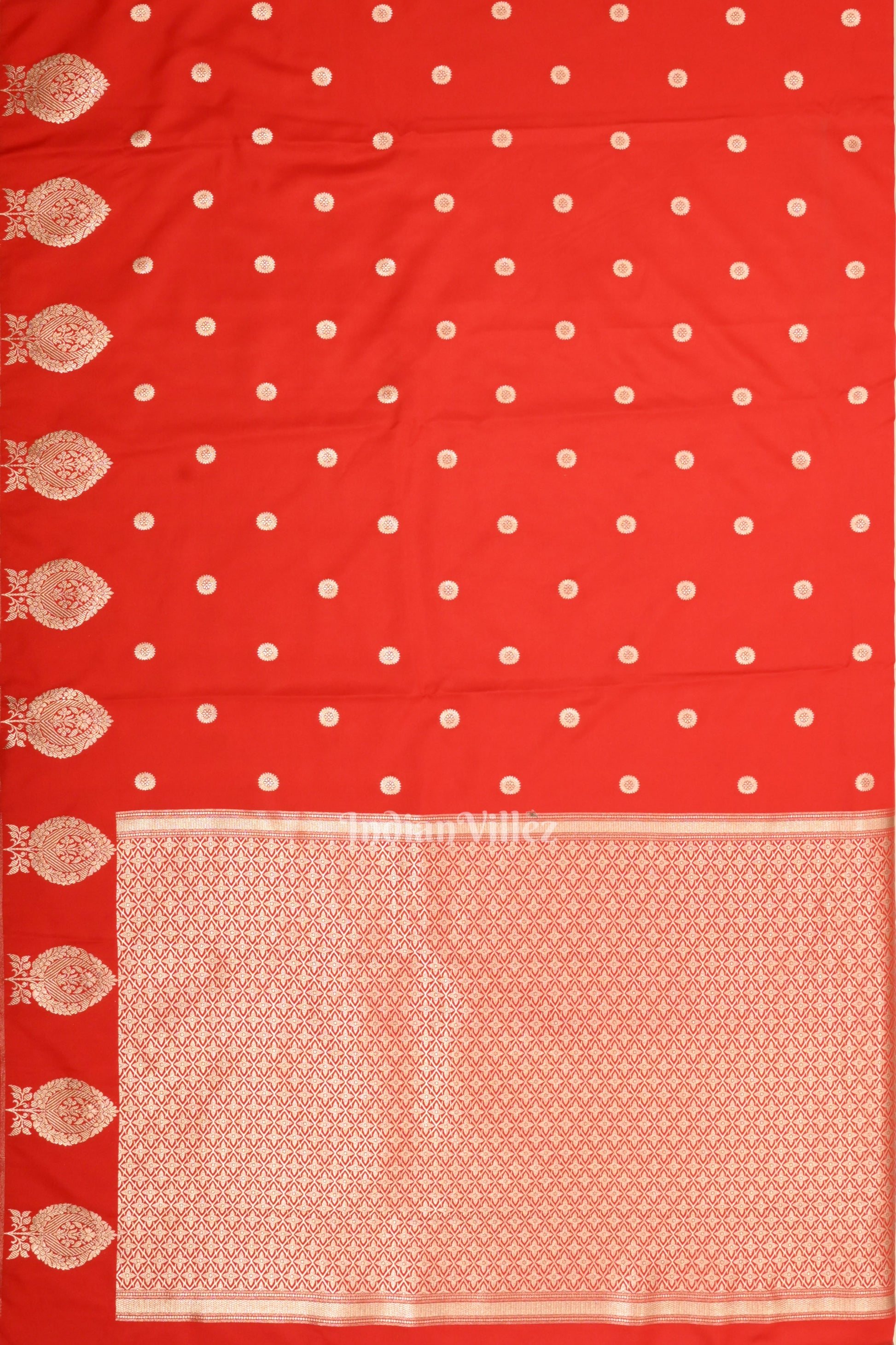 Deep Red Floral Motif Mashru Satin Silk Banarasi Saree