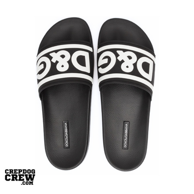 Dolce & Gabbana Beachwear Sliders DG Logo Black White